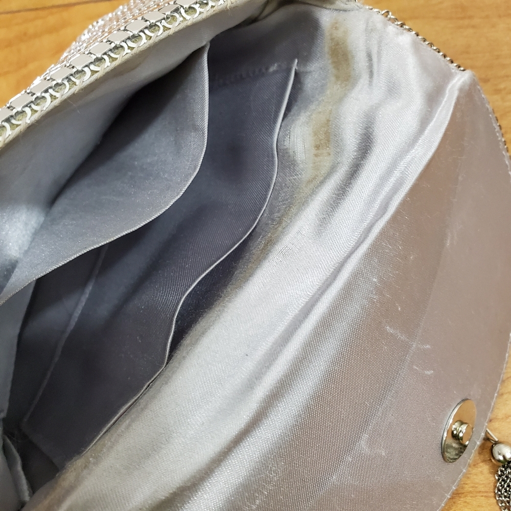 Vtg Silver Metal Mesh Evening Bag W Shoulder Strap - Picture 8 of 8